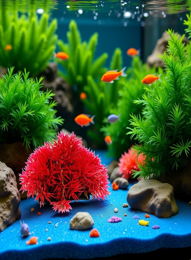 aoukoslt Red Artificial Flowers, Fake Flowers, Artificial Pine with Base Grass Fish Tank Ornament Aquatic Plant Landscape Decor, Aquarium Décor Plastic Plants - Image 4